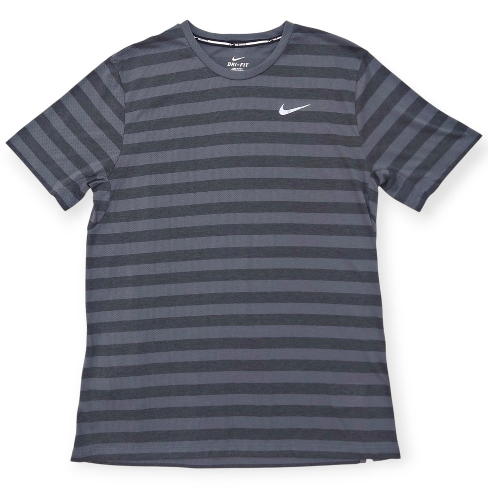 Nike Running Dri-Fit T-shirt Mens L Gray Striped Pocket 717386-021